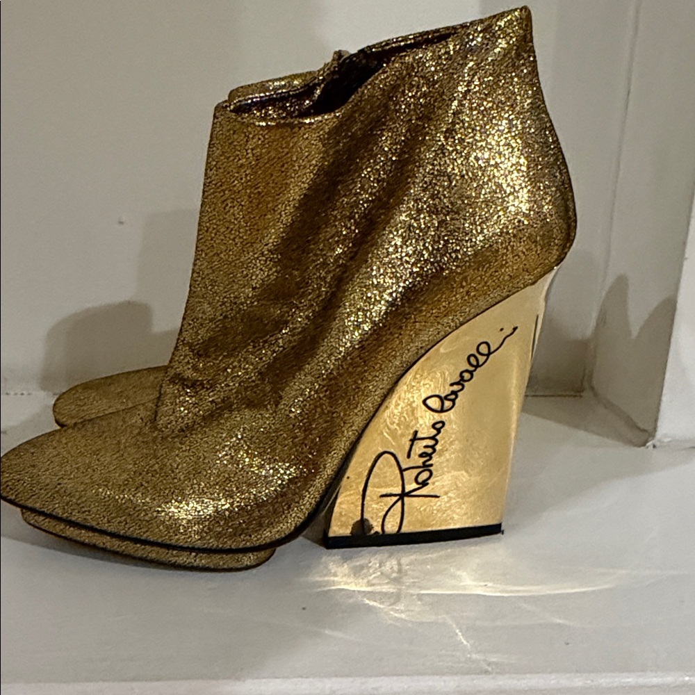 Roberto Cavalli Gold Glitter Heeled Boots